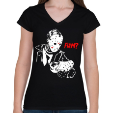 PRINTFASHION Jason Voorhees - Női V-nyakú póló - Fekete