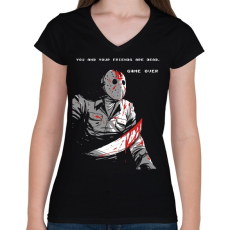 PRINTFASHION Jason Voorhees - Női V-nyakú póló - Fekete