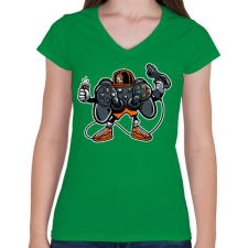 PRINTFASHION Játszunk?  - Női V-nyakú póló - Zöld női póló