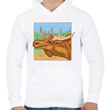 PRINTFASHION Jávorszarvas - Férfi kapucnis pulóver - Fehér férfi pulóver, kardigán