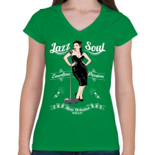 PRINTFASHION Jazz &amp; Soul - Női V-nyakú póló - Zöld női póló