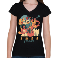 PRINTFASHION Jazz forever - Női V-nyakú póló - Fekete női póló