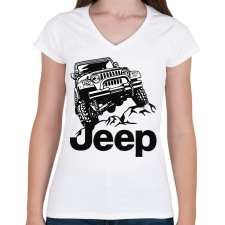 PRINTFASHION Jeep - Női V-nyakú póló - Fehér női póló