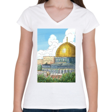 PRINTFASHION Jeruzsálem - Női V-nyakú póló - Fehér
