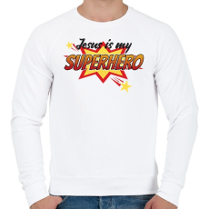 PRINTFASHION Jesus Is My Superhero - Férfi pulóver - Fehér