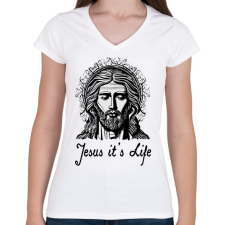 PRINTFASHION jesus its life - Női V-nyakú póló - Fehér női póló