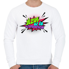 PRINTFASHION Jézus az én Szuperhősöm! - Férfi pulóver - Fehér