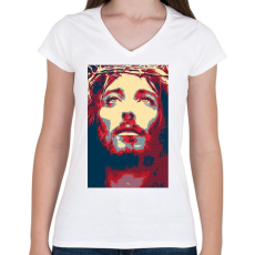 PRINTFASHION Jézus - Női V-nyakú póló - Fehér