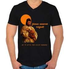 PRINTFASHION JÉZUS SZERET TÉGED - Férfi V-nyakú póló - Fekete férfi póló