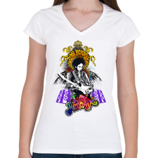 PRINTFASHION Jimi Hendrix - Női V-nyakú póló - Fehér női póló