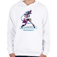 PRINTFASHION Jinx - Arcane - Gyerek kapucnis pulóver - Fehér