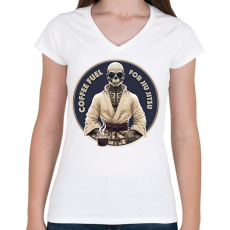 PRINTFASHION Jiu jitsu előtt kávé - Női V-nyakú póló - Fehér