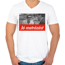 PRINTFASHION Jó metrózást - Férfi V-nyakú póló - Fehér