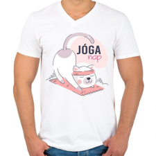 PRINTFASHION Jóga nap - Férfi V-nyakú póló - Fehér férfi póló