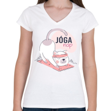 PRINTFASHION Jóga nap - Női V-nyakú póló - Fehér női póló