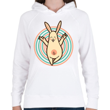 PRINTFASHION Jóga nyuszi - Női kapucnis pulóver - Fehér női pulóver, kardigán