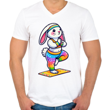 PRINTFASHION Jógázó nyuszi - Férfi V-nyakú póló - Fehér férfi póló