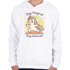 PRINTFASHION Jógázó unikornis - Gyerek kapucnis pulóver - Fehér gyerek pulóver, kardigán