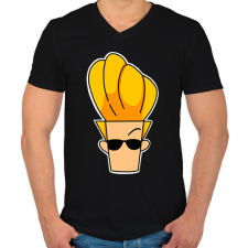 PRINTFASHION johnny bravo - Férfi V-nyakú póló - Fekete férfi póló