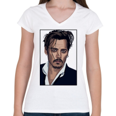 PRINTFASHION Johnny Depp - Női V-nyakú póló - Fehér