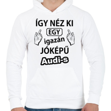 PRINTFASHION Jóképű audis - Férfi kapucnis pulóver - Fehér férfi pulóver, kardigán