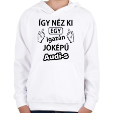 PRINTFASHION Jóképű audis - Gyerek kapucnis pulóver - Fehér gyerek pulóver, kardigán
