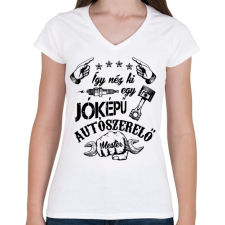PRINTFASHION Jóképű autószerelő - Női V-nyakú póló - Fehér női póló