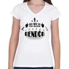 PRINTFASHION Jóképű rendőr - Női V-nyakú póló - Fehér női póló