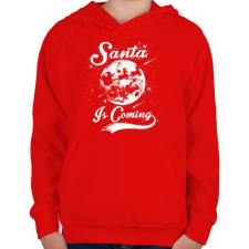 PRINTFASHION Jön a Mikulás - Gyerek kapucnis pulóver - Piros gyerek pulóver, kardigán