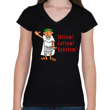 PRINTFASHION jöttem láttam győztem - Női V-nyakú póló - Fekete női póló