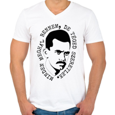 PRINTFASHION József Attila - Minden meghal bennem - Férfi V-nyakú póló - Fehér férfi póló