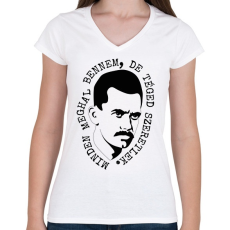 PRINTFASHION József Attila - Minden meghal bennem - Női V-nyakú póló - Fehér