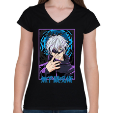 PRINTFASHION Jujutsu Kaisen Gojo - Női V-nyakú póló - Fekete