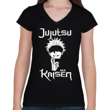 PRINTFASHION Jujutsu Kaisen Gojo - Női V-nyakú póló - Fekete női póló