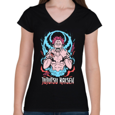 PRINTFASHION jujutsu kaisen - sukuna - Női V-nyakú póló - Fekete női póló