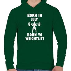PRINTFASHION Júliusban születve - súlyemelésre születve - Férfi kapucnis pulóver - Sötétzöld
