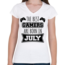 PRINTFASHION Júliusi gamer - Női V-nyakú póló - Fehér