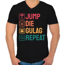 PRINTFASHION Jump, Die, Gulag, Repeat - Férfi V-nyakú póló - Fekete férfi póló