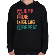 PRINTFASHION Jump, Die, Gulag, Repeat - Gyerek kapucnis pulóver - Fekete gyerek pulóver, kardigán