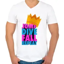 PRINTFASHION jump dive fall reapeat - Férfi V-nyakú póló - Fehér férfi póló