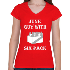 PRINTFASHION Júniusban született kockás hasú 2 - Női V-nyakú póló - Piros női póló