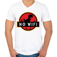 PRINTFASHION Jurassic p - No wifi  - Férfi V-nyakú póló - Fehér férfi póló