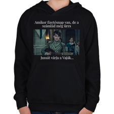 PRINTFASHION Jussát várja a Vaják... (fehér szöveg) - Gyerek kapucnis pulóver - Fekete gyerek pulóver, kardigán