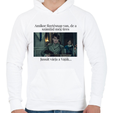 PRINTFASHION Jussát várja a Vaják... (fekete szöveg) - Férfi kapucnis pulóver - Fehér férfi pulóver, kardigán