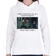 PRINTFASHION Jussát várja a Vaják... (fekete szöveg) - Női kapucnis pulóver - Fehér női pulóver, kardigán