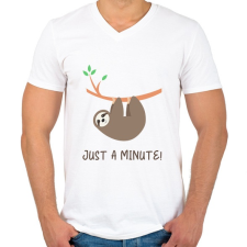PRINTFASHION Just a minute! - Férfi V-nyakú póló - Fehér férfi póló