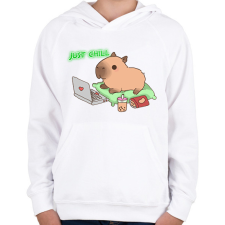 PRINTFASHION Just chill - Capybara - Gyerek kapucnis pulóver - Fehér gyerek pulóver, kardigán