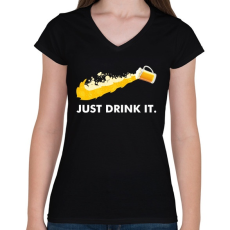 PRINTFASHION Just drink it - sör - Női V-nyakú póló - Fekete