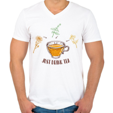 PRINTFASHION Just drink tea - Férfi V-nyakú póló - Fehér