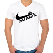 PRINTFASHION Just farm it - Férfi V-nyakú póló - Fehér férfi póló